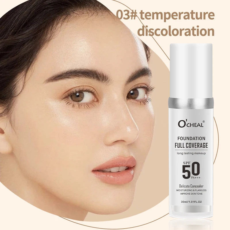 Fond de Teint Liquide O’CHEAL SPF 50 PA+++ – Haute Couvrance & Hydratation | Teint Lumineux & Unifié Longue Tenue🚚 Livraison rapide 5 à 9 jours ouvrés FelizShop