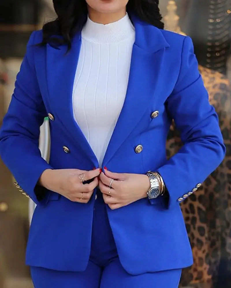 Women Two Piece Sets Pant Suits Turn Down Collar Blazer Coats Straight Long Pants Suits Slim Fit Casual Autumn Elegant Work FelizShop