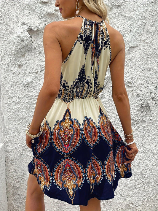 Robe sans manches à imprimé ethnique avec découpe — Robe d’été pour les vacances — Vêtements pour femmes FelizShop