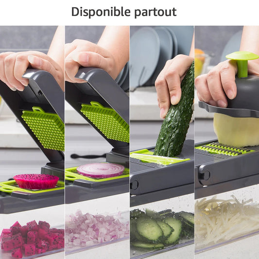Coupe-Légumes Multifonction – Mandoline Manuelle 7-en-1 | Râpe, Éminceur & Trancheuse pour Fruits et Légumes🚚 Livraison rapide en 8 à 12 jours ouvrés depuis la France FelizShop