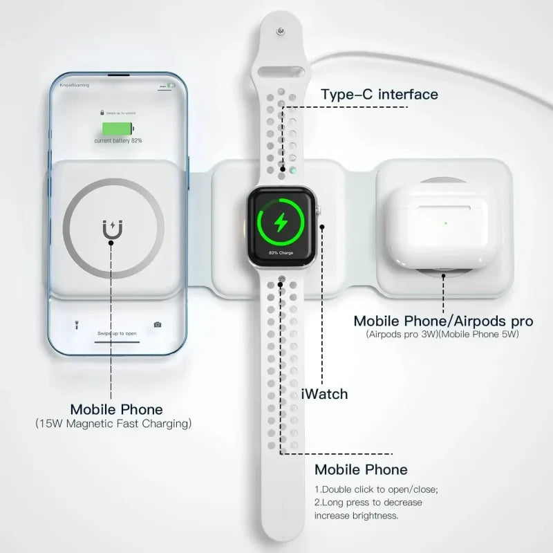 Chargeur magnétique sans fil 3-en-1 à charge rapide — Compatible iPhone 16, 15, 14 Pro Max, AirPods, Apple Watch — Support pliable pour téléphone portable
🚚 Livraison rapide en 8 à 12 jours ouvrés FelizShop