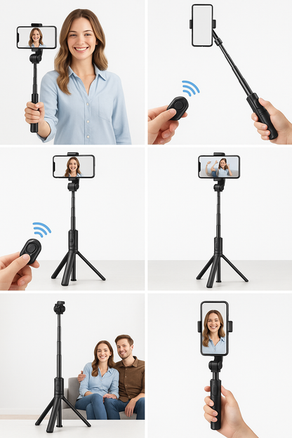 Perche à Selfie Bluetooth Portable avec Trépied – Télécommande Sans Fil, Lumière d’Appoint, Support Téléphone Rétractable et Extensible 🚚 Livraison rapide en 8 à 12 jours ouvrés depuis la France ou nos entrep FelizShop