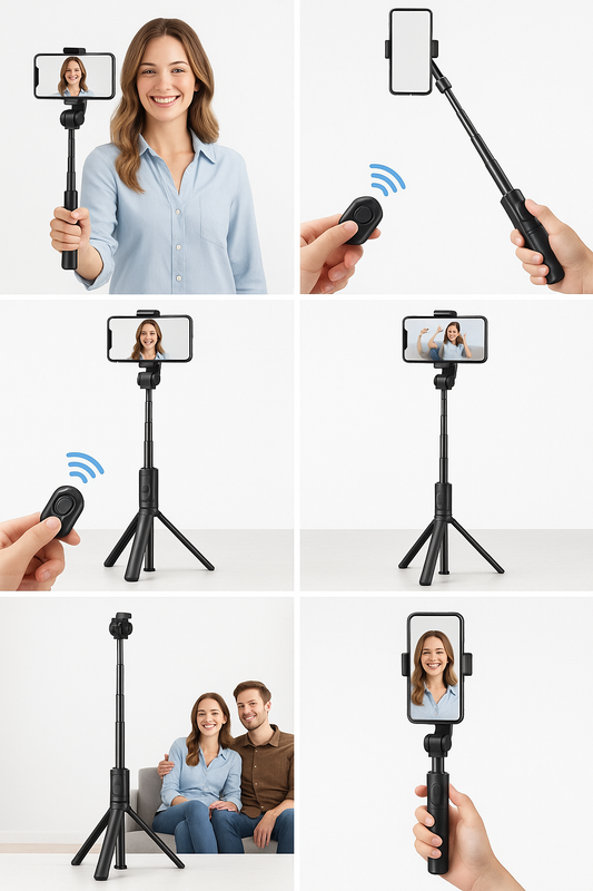 Perche à Selfie Bluetooth Portable avec Trépied – Télécommande Sans Fil, Lumière d’Appoint, Support Téléphone Rétractable et Extensible 🚚 Livraison rapide en 8 à 12 jours ouvrés depuis la France ou nos entrep FelizShop