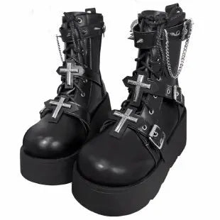 Bottines Gothiques Femme BUSY GIRL – Bottes Noires à Plateforme avec Clous Métalliques | Style Punk Rock, Talon Compensé (Taille 43)🚚 Livraison rapide en 8 à 12 jours ouvrés depuis la France FelizShop