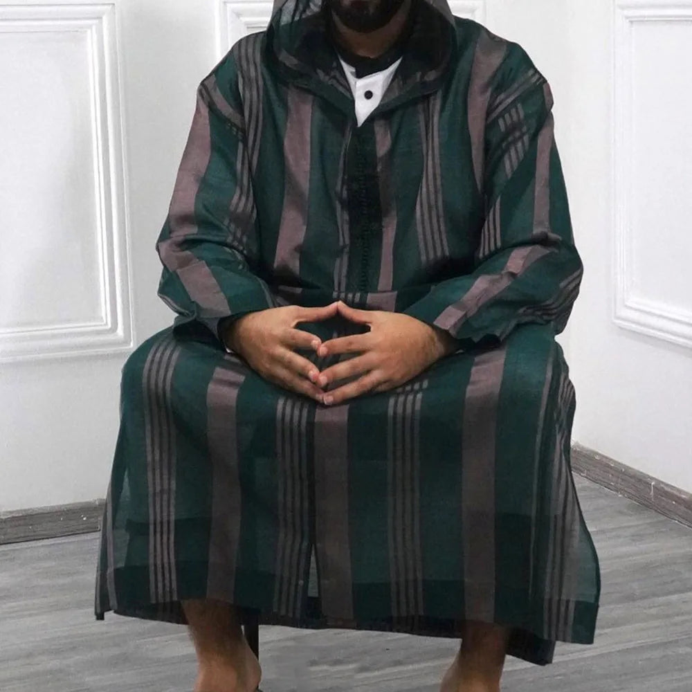 Robe Musulmane Homme 2024 – Patchwork Rayé, Capuche & Style Streetwear🚚Livraison rapide gratuite et sécurisée FelizShop