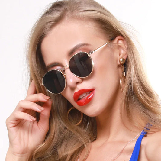 100% High Quality Retro Small round Unisex Modern Shades Funky Black Fashion Sunglasses Gold Metal Frame UV400 Lenses for Women 🚚 Livraison rapide en 8 à 12 jours ouvrés depuis la France FelizShop