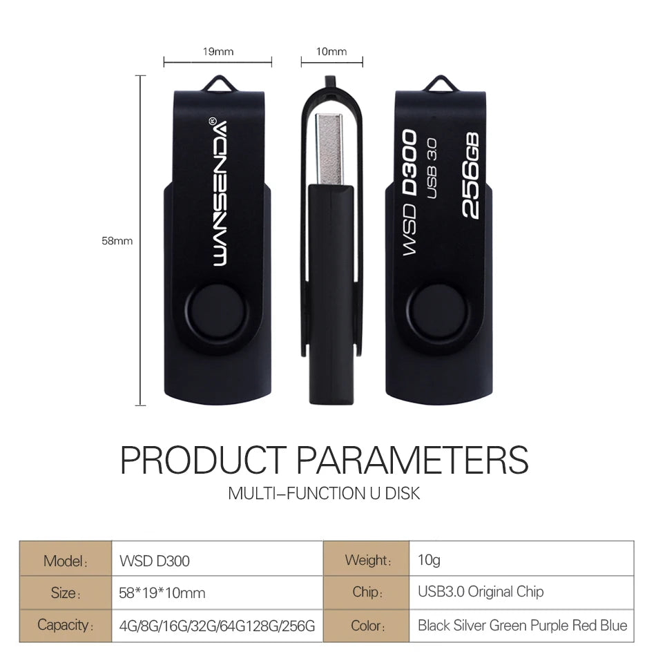 Clé USB 3.0 Métallique WANSENDA – 8Go à 256Go | Clé Pivotante Haute Vitesse & Durable 
🚚Livraison rapide gratuite et sécurisée FR FelizShop