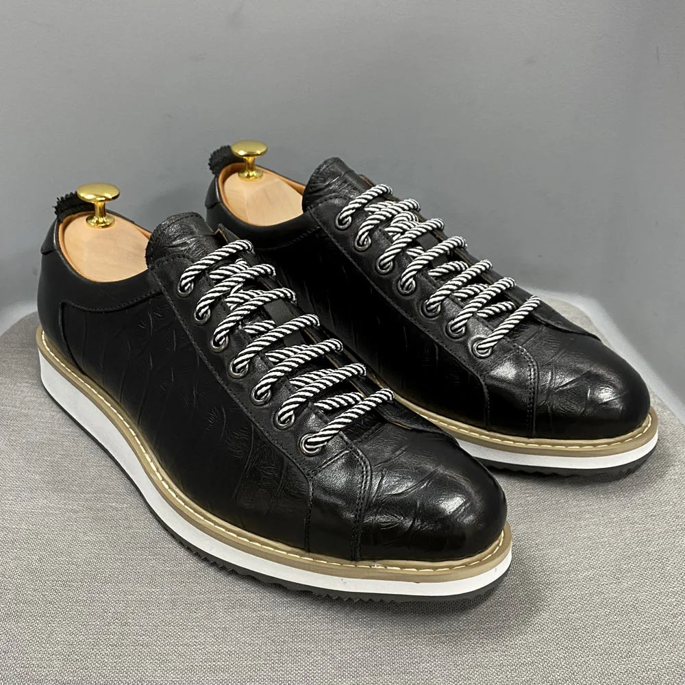 Chaussures casual homme style européen — En cuir véritable de vachette — Vert ou noir — Design luxueux à imprimé crocodile — Chaussures plates streetwear🚚 Livraison rapide en 8 à 12 jours ouvrés depuis la Fra FelizShop
