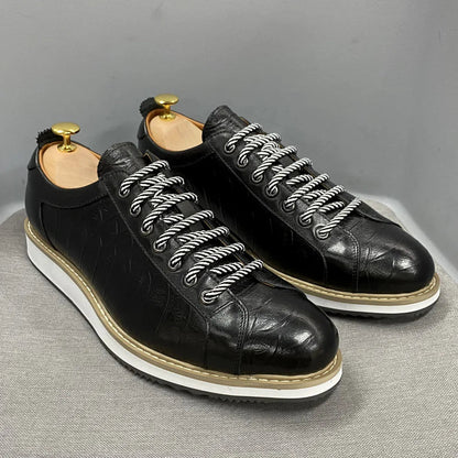 Chaussures casual homme style européen — En cuir véritable de vachette — Vert ou noir — Design luxueux à imprimé crocodile — Chaussures plates streetwear🚚 Livraison rapide en 8 à 12 jours ouvrés depuis la Fra FelizShop
