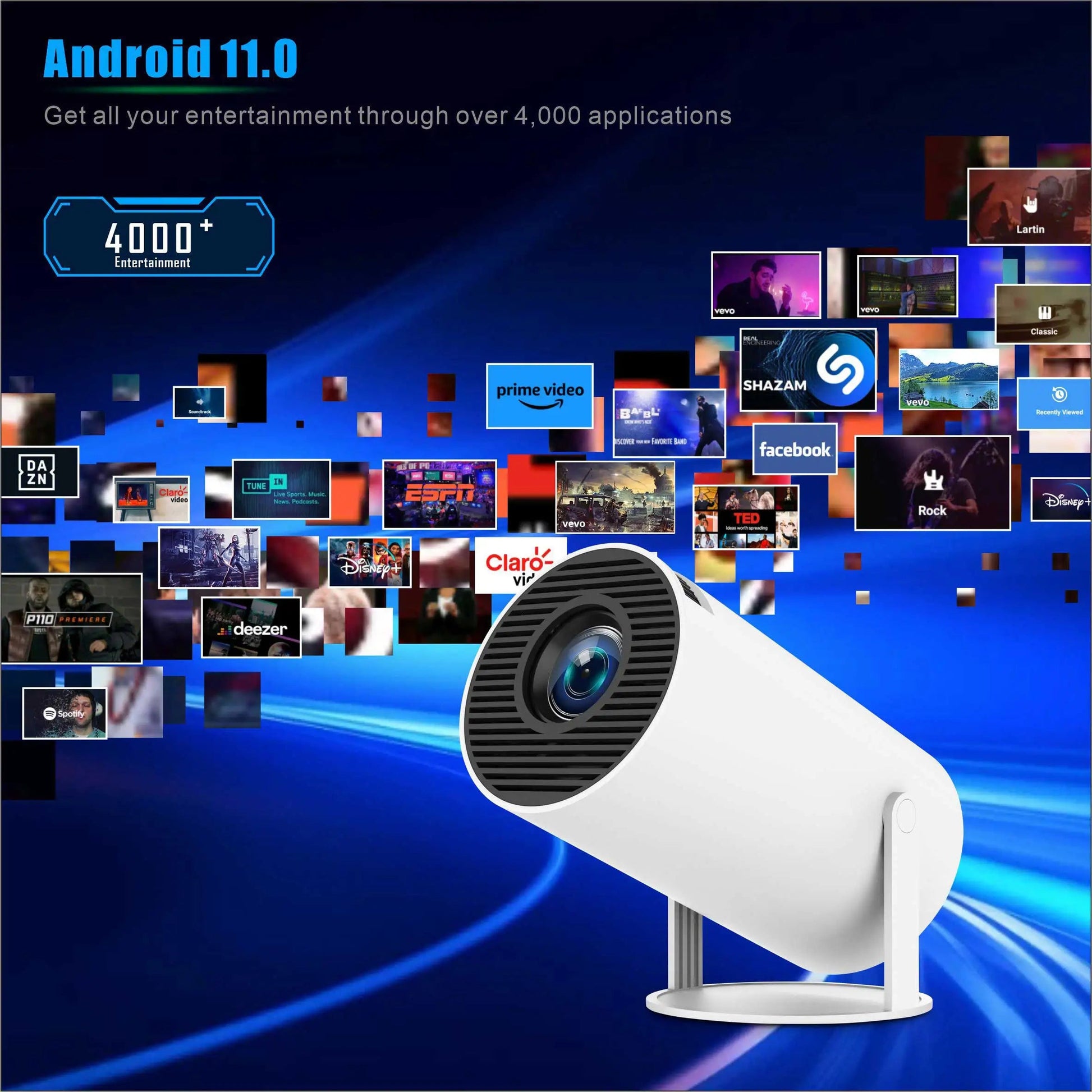Projecteur HY300 Pro 4K – Mini Vidéoprojecteur Portable Android 11, Compatible 4K & YouTube, Affichage 720P HD, Prix Bas et MOQ Réduit 🚚 Livraison rapide en 8 à 12 jours ouvrés depuis la France FelizShop