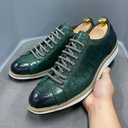 Chaussures casual homme style européen — En cuir véritable de vachette — Vert ou noir — Design luxueux à imprimé crocodile — Chaussures plates streetwear🚚 Livraison rapide en 8 à 12 jours ouvrés depuis la Fra FelizShop