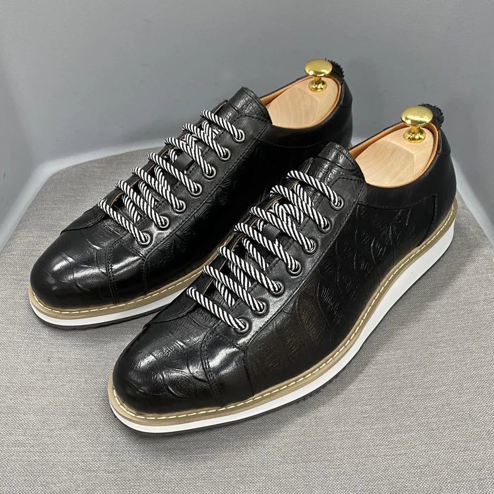Chaussures casual homme style européen — En cuir véritable de vachette — Vert ou noir — Design luxueux à imprimé crocodile — Chaussures plates streetwear🚚 Livraison rapide en 8 à 12 jours ouvrés depuis la Fra FelizShop