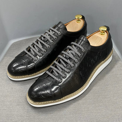 Chaussures casual homme style européen — En cuir véritable de vachette — Vert ou noir — Design luxueux à imprimé crocodile — Chaussures plates streetwear🚚 Livraison rapide en 8 à 12 jours ouvrés depuis la Fra FelizShop