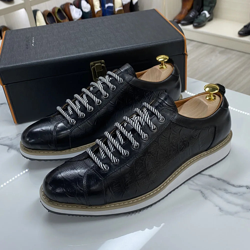 Chaussures casual homme style européen — En cuir véritable de vachette — Vert ou noir — Design luxueux à imprimé crocodile — Chaussures plates streetwear🚚 Livraison rapide en 8 à 12 jours ouvrés depuis la Fra FelizShop