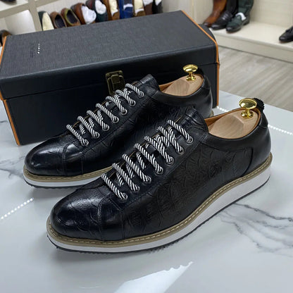 Chaussures casual homme style européen — En cuir véritable de vachette — Vert ou noir — Design luxueux à imprimé crocodile — Chaussures plates streetwear🚚 Livraison rapide en 8 à 12 jours ouvrés depuis la Fra FelizShop