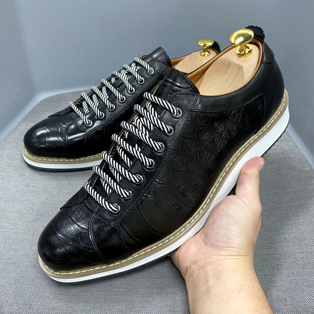 Chaussures casual homme style européen — En cuir véritable de vachette — Vert ou noir — Design luxueux à imprimé crocodile — Chaussures plates streetwear🚚 Livraison rapide en 8 à 12 jours ouvrés depuis la Fra FelizShop