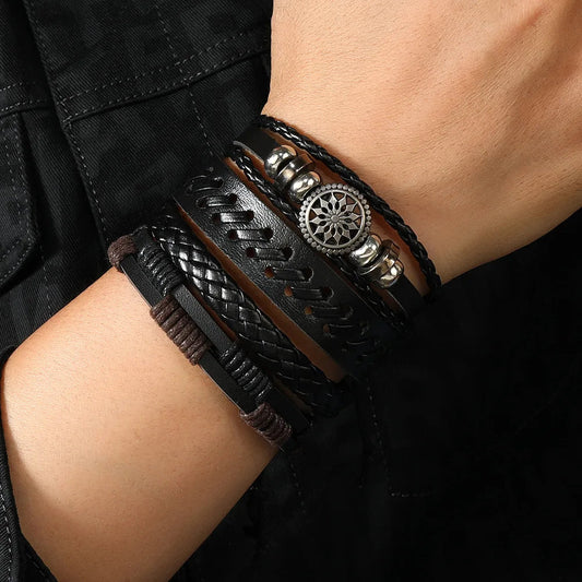 Coffret 4 Bracelets Homme – Style Vintage & Tressage Artisanal
Contenu : 4 bracelets assortis (cuir, perles, acier inoxydable, motif fleur en alliage)
 ajustables – conviennent aux poignets de 17 à 23 cm
Matériaux : cui FelizShop