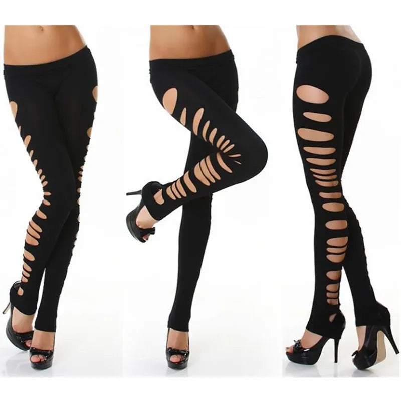 Leggings femme – Leggings "Candy" unis pour l’été, effet déchiré sexy avec découpes, extensibles, taille élastique. Coupe slim moulante, parfaite pour un look tendance et audacieux.🚚Livraison gratuite rapide et s FelizShop