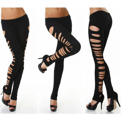 Leggings femme – Leggings "Candy" unis pour l’été, effet déchiré sexy avec découpes, extensibles, taille élastique. Coupe slim moulante, parfaite pour un look tendance et audacieux.🚚Livraison gratuite rapide et s FelizShop