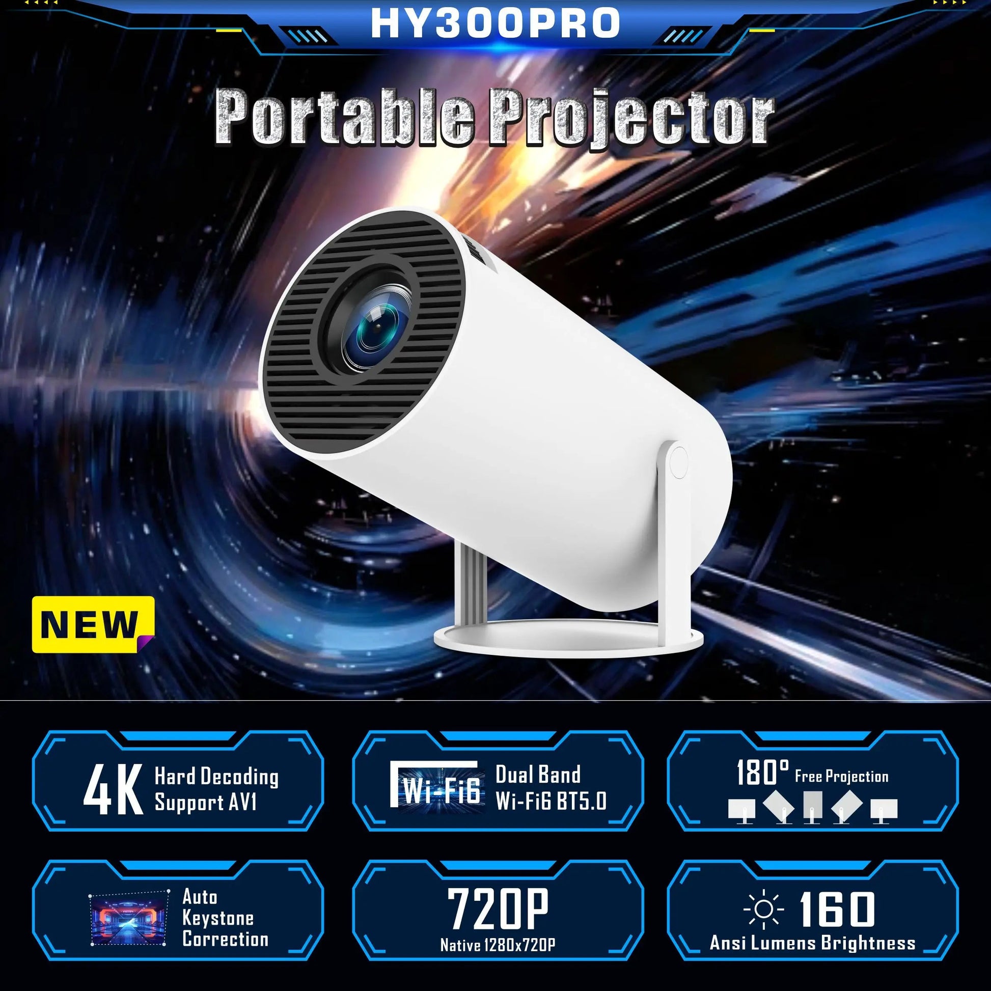 Projecteur HY300 Pro 4K – Mini Vidéoprojecteur Portable Android 11, Compatible 4K & YouTube, Affichage 720P HD, Prix Bas et MOQ Réduit 🚚 Livraison rapide en 8 à 12 jours ouvrés depuis la France FelizShop