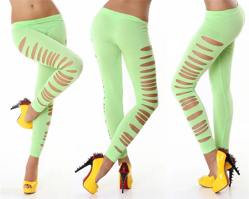 Leggings femme – Leggings "Candy" unis pour l’été, effet déchiré sexy avec découpes, extensibles, taille élastique. Coupe slim moulante, parfaite pour un look tendance et audacieux.🚚Livraison gratuite rapide et s FelizShop