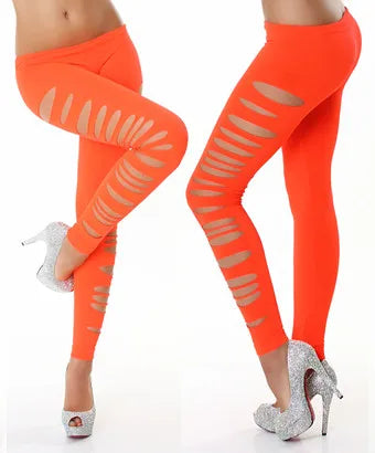 Leggings femme – Leggings "Candy" unis pour l’été, effet déchiré sexy avec découpes, extensibles, taille élastique. Coupe slim moulante, parfaite pour un look tendance et audacieux.🚚Livraison gratuite rapide et s FelizShop