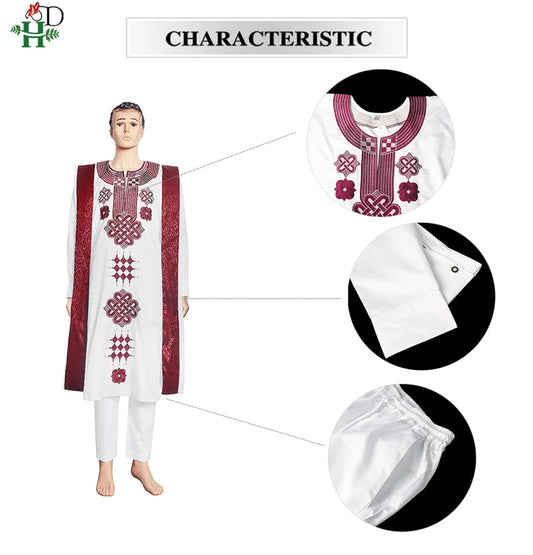 Dashiki Ensemble 3 Pièces pour Homme - Boubou, Pantalon & Veste Traditionnelle Africaine | Livraison Gratuite & Rapide - FelizShop
