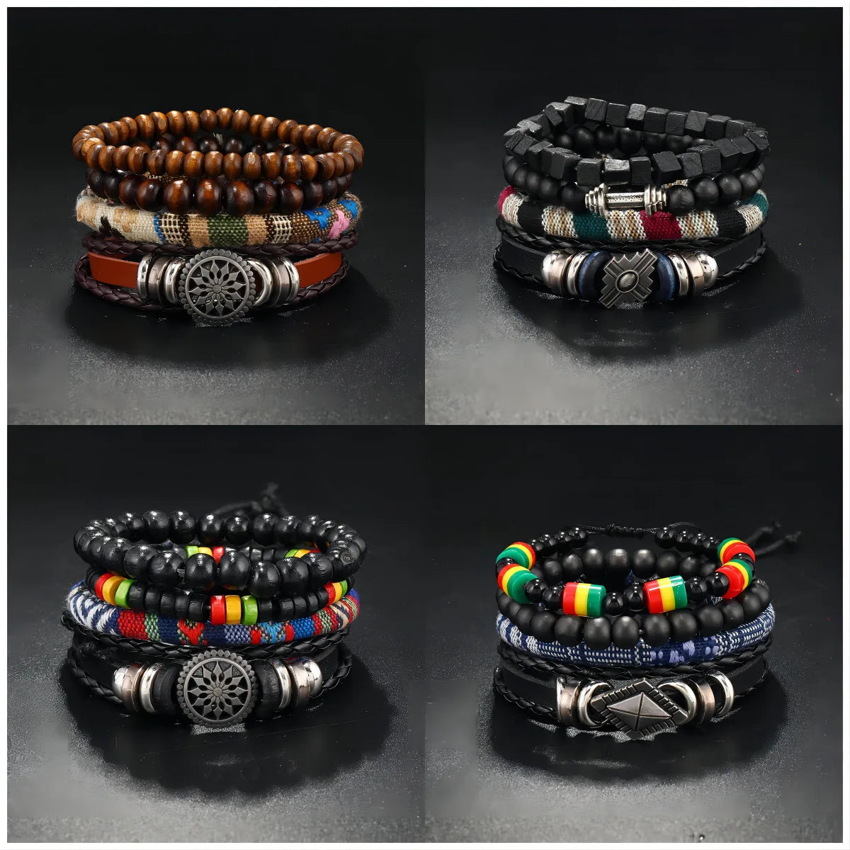 Bracelet Cuir & Perles – Style Ethnique Rétro, Fait Main
Dimensions : ajustable – convient aux poignets de 16 à 22 cm
Matériaux : cuir véritable, perles en bois naturel, alliages
Style : multi-bracelets assemblés, lo FelizShop
