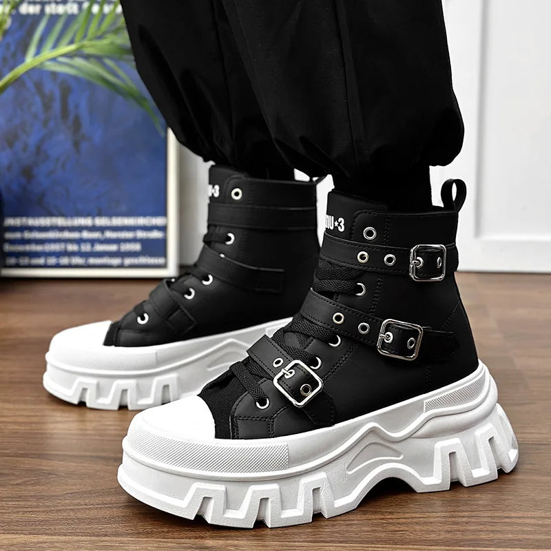 Bottines Martin Homme – Bottes à Lacets & Boucle | Style Motard Haut de Gamme pour Look Urbain & Décontracté🚚 Livraison rapide en 8 à 12 jours ouvrés depuis la France FelizShop