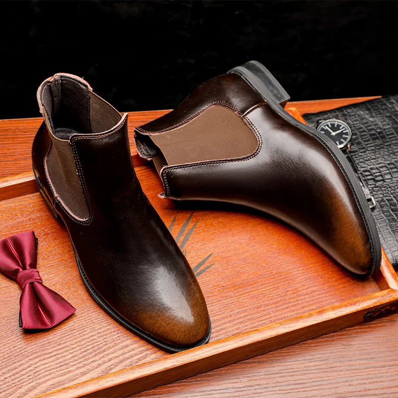 Bottines basses en cuir pour homme — Design élégant et raffiné — Bottes Chelsea montantes habillées, chaussures formelles en cuir🚚 Livraison rapide en 8 à 12 jours ouvrés depuis la France FelizShop