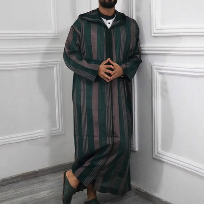 Robe Musulmane Homme 2024 – Patchwork Rayé, Capuche & Style Streetwear🚚Livraison rapide gratuite et sécurisée FelizShop