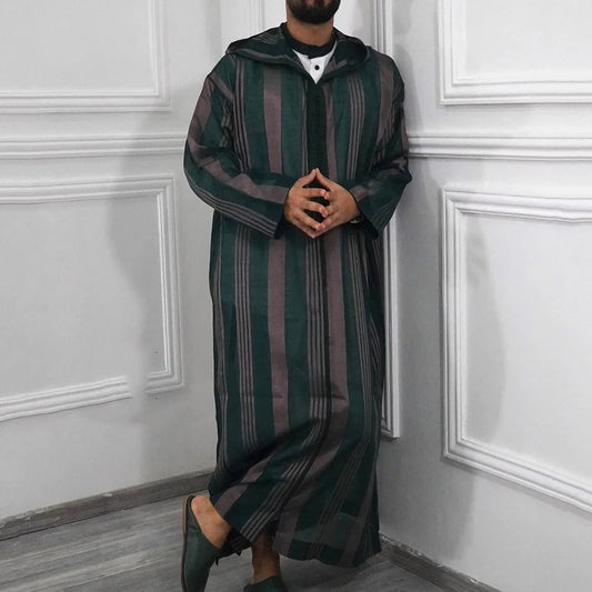 Robe Musulmane Homme 2024 – Patchwork Rayé, Capuche & Style Streetwear🚚Livraison rapide gratuite et sécurisée FelizShop
