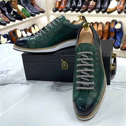 Chaussures casual homme style européen — En cuir véritable de vachette — Vert ou noir — Design luxueux à imprimé crocodile — Chaussures plates streetwear🚚 Livraison rapide en 8 à 12 jours ouvrés depuis la Fra FelizShop