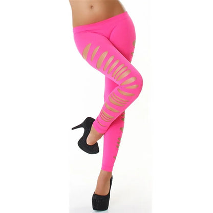Leggings femme – Leggings "Candy" unis pour l’été, effet déchiré sexy avec découpes, extensibles, taille élastique. Coupe slim moulante, parfaite pour un look tendance et audacieux.🚚Livraison gratuite rapide et s FelizShop