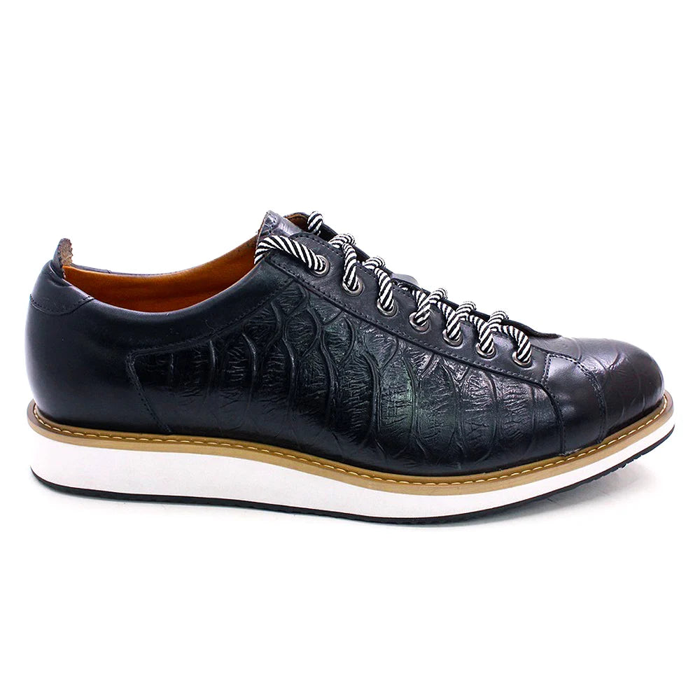 Chaussures casual homme style européen — En cuir véritable de vachette — Vert ou noir — Design luxueux à imprimé crocodile — Chaussures plates streetwear🚚 Livraison rapide en 8 à 12 jours ouvrés depuis la Fra FelizShop
