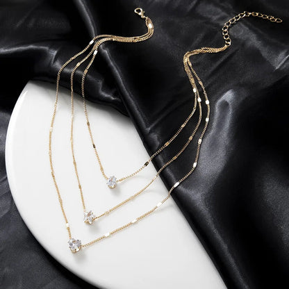 Collier pendentif tendance pour femme – Choker à chaînes multiples avec zircon brillant, bijou mode pour soirée, cadeau élégant.🚚 Livraison rapide en 8 à 12 jours ouvrés depuis la France FelizShop