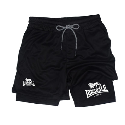 2 in 1 Running Shorts Men Workout Lonsdale Compression Shorts with Phone Pocket Towel Loop Summer Sport Athletic Activewear 🚚 Livraison rapide en 8 à 12 jours ouvrés depuis la France FelizShop