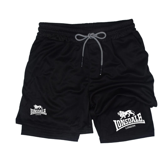 2 in 1 Running Shorts Men Workout Lonsdale Compression Shorts with Phone Pocket Towel Loop Summer Sport Athletic Activewear 🚚 Livraison rapide en 8 à 12 jours ouvrés depuis la France FelizShop