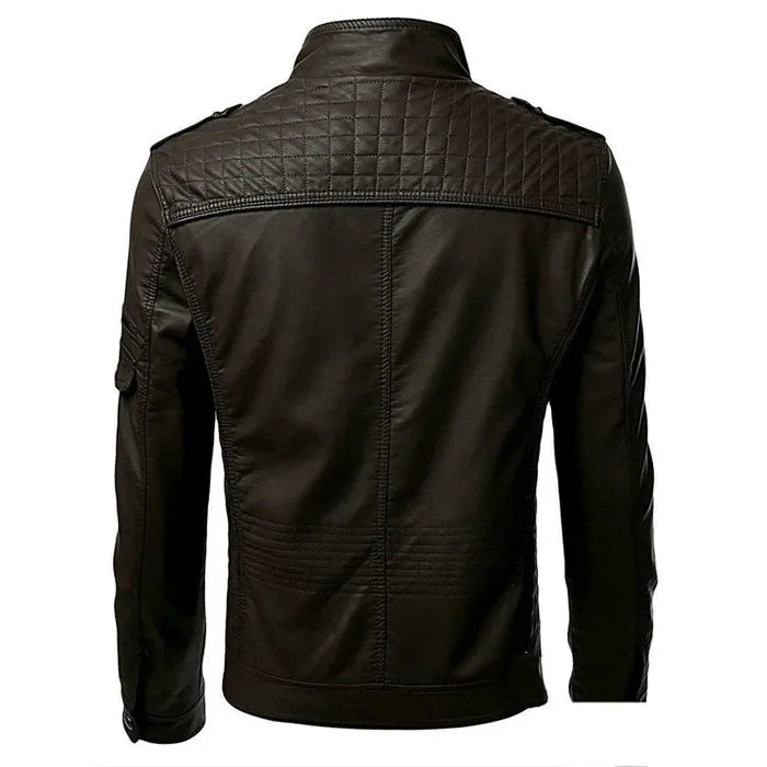 Men's Black Faux Leather Biker Jacket - Slim Fit Vintage Style Motorcycle PU Leather Jacket FelizShop