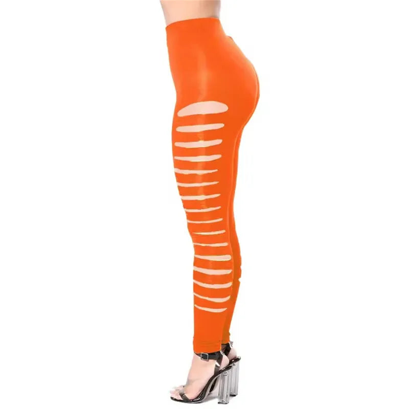 Leggings femme – Leggings "Candy" unis pour l’été, effet déchiré sexy avec découpes, extensibles, taille élastique. Coupe slim moulante, parfaite pour un look tendance et audacieux.🚚Livraison gratuite rapide et s FelizShop