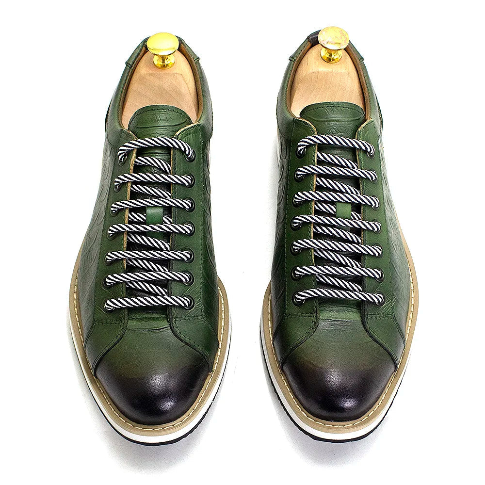 Chaussures casual homme style européen — En cuir véritable de vachette — Vert ou noir — Design luxueux à imprimé crocodile — Chaussures plates streetwear🚚 Livraison rapide en 8 à 12 jours ouvrés depuis la Fra FelizShop