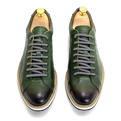 Chaussures casual homme style européen — En cuir véritable de vachette — Vert ou noir — Design luxueux à imprimé crocodile — Chaussures plates streetwear🚚 Livraison rapide en 8 à 12 jours ouvrés depuis la Fra FelizShop