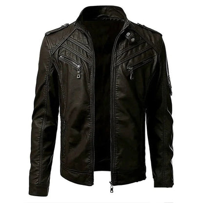 Men's Black Faux Leather Biker Jacket - Slim Fit Vintage Style Motorcycle PU Leather Jacket FelizShop