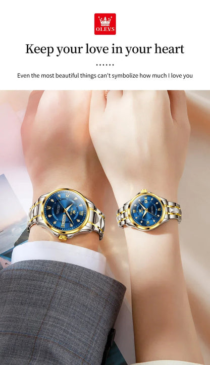 Montres Couple OLEVS 2906 – Montre Homme & Femme Quartz Luxe Étanche Acier FelizShop