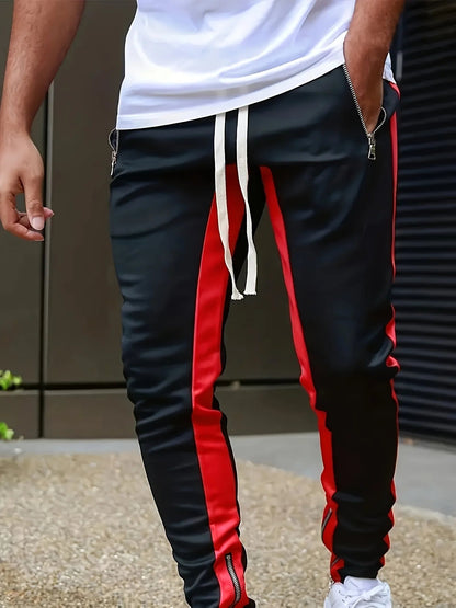 Men Sweatshirts Jogging Pants Men Casual Pants Men Stylish Color Block Zip Pockets Drawstring Sports Skinny Pants Trousers Pants FelizShop