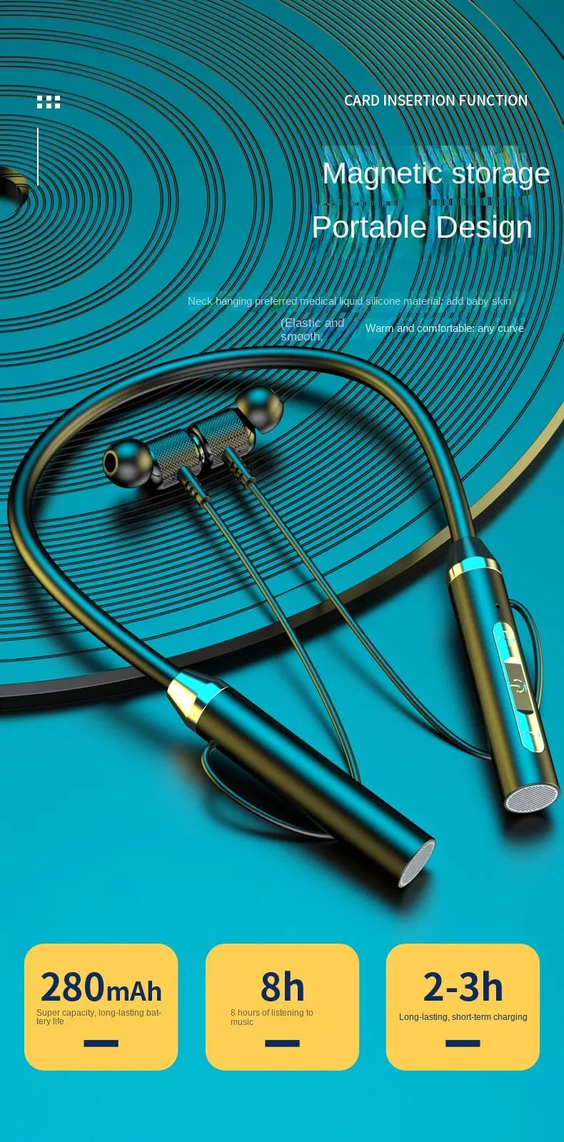 Wireless Headphones Bluetooth 5.0 Neckband Earphones Silicone Hifi 9D Stereo Sports Headset Halter Waterproof Magnetic Earbuds 🚚 Livraison rapide en 8 à 12 jours ouvrés FelizShop