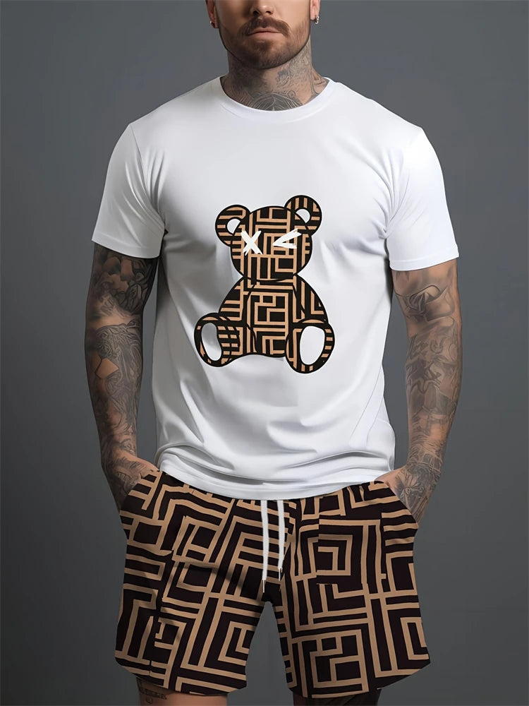 Ensemble Été 2025 Homme – T-Shirt + Short Imprimé Ours – Style Streetwear & Respirant🚚 Livraison rapide en 8 à 12 jours ouvrés depuis la France FelizShop