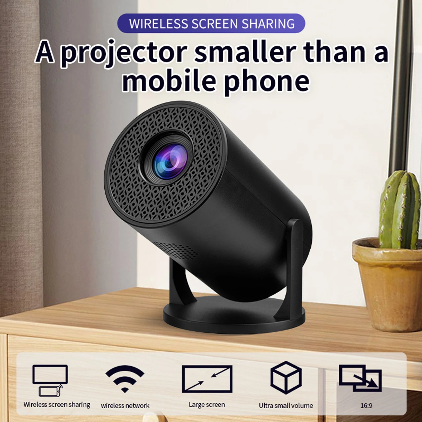 Mini Projecteur LED Noir – 8000 lumens, Compatible USB & TV Stick, Bluetooth et Wi-Fi Intégrés, Idéal pour Films, PC, Ordinateurs Portables et Smartphones🚚 Livraison rapide en 8 à 12 jours ouvrés depuis la France FelizShop