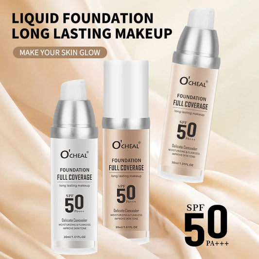Fond de Teint Liquide O’CHEAL SPF 50 PA+++ – Haute Couvrance & Hydratation | Teint Lumineux & Unifié Longue Tenue🚚 Livraison rapide 5 à 9 jours ouvrés FelizShop