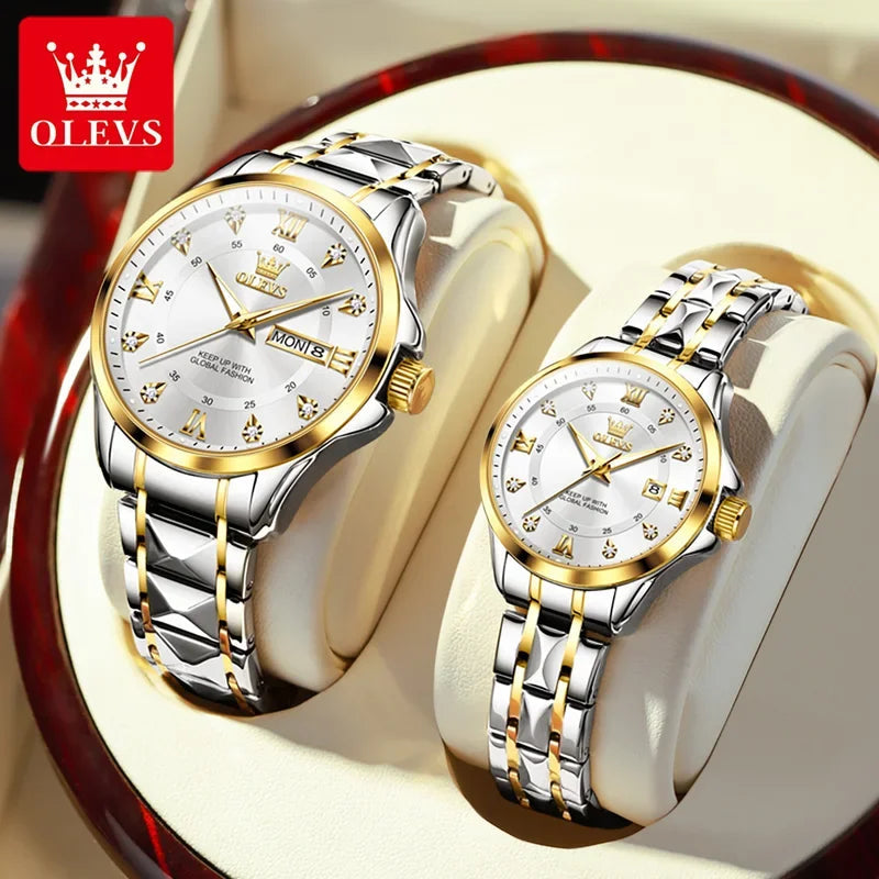 Montres Couple OLEVS 2906 – Montre Homme & Femme Quartz Luxe Étanche Acier FelizShop